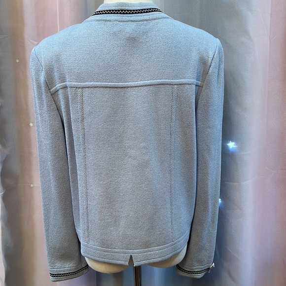 ST. JOHN LIGHT BLUE CARDIGAN KNIT SWEATER W/ SILVER FOIL BUTTONS SIZE 12 - Picture 5 of 5